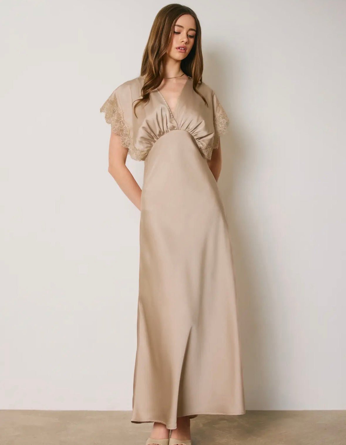 Lace Sleeve Blouson Maxi Dress - Flea Boutiques