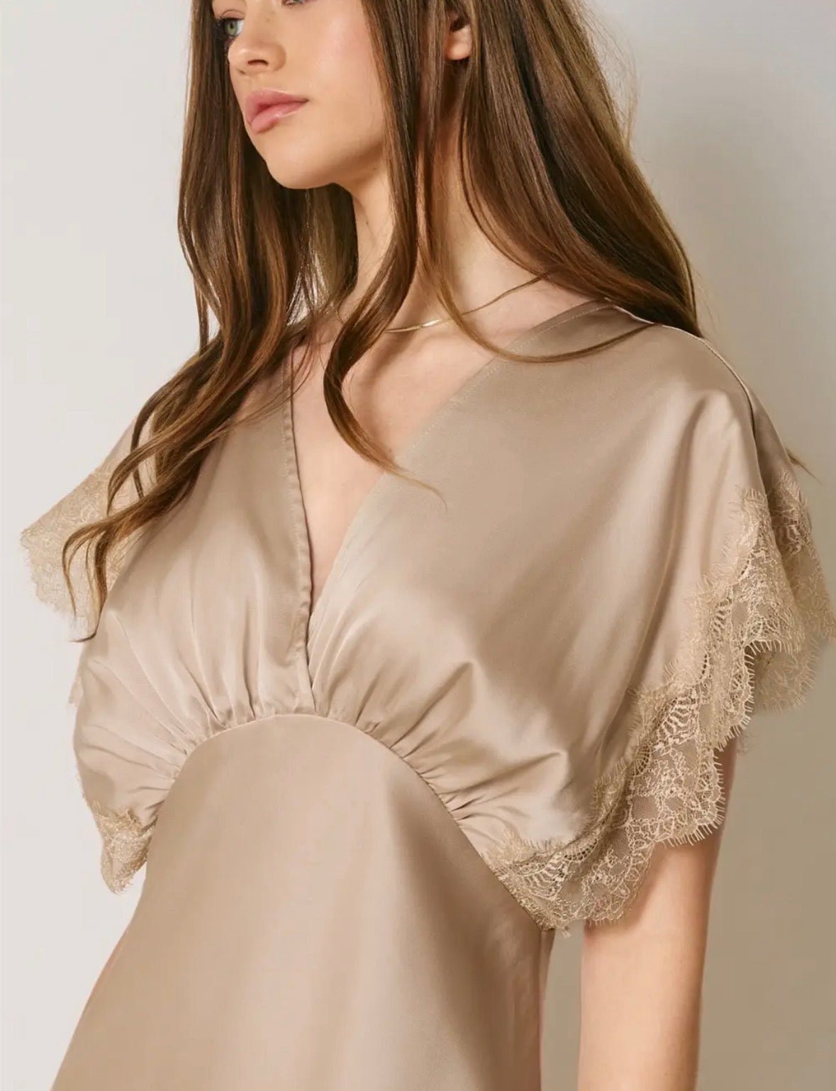 Lace Sleeve Blouson Maxi Dress - Flea Boutiques