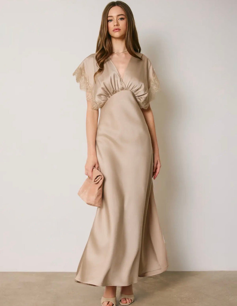 Lace Sleeve Blouson Maxi Dress