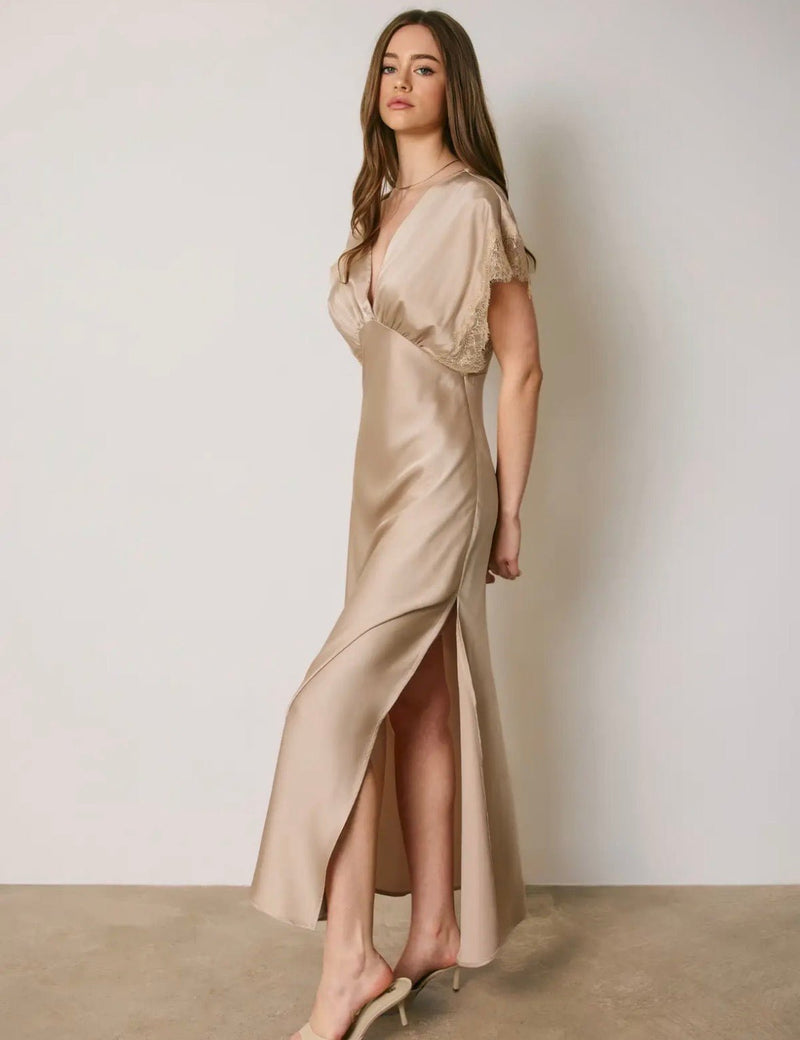 Lace Sleeve Blouson Maxi Dress - Flea Boutiques