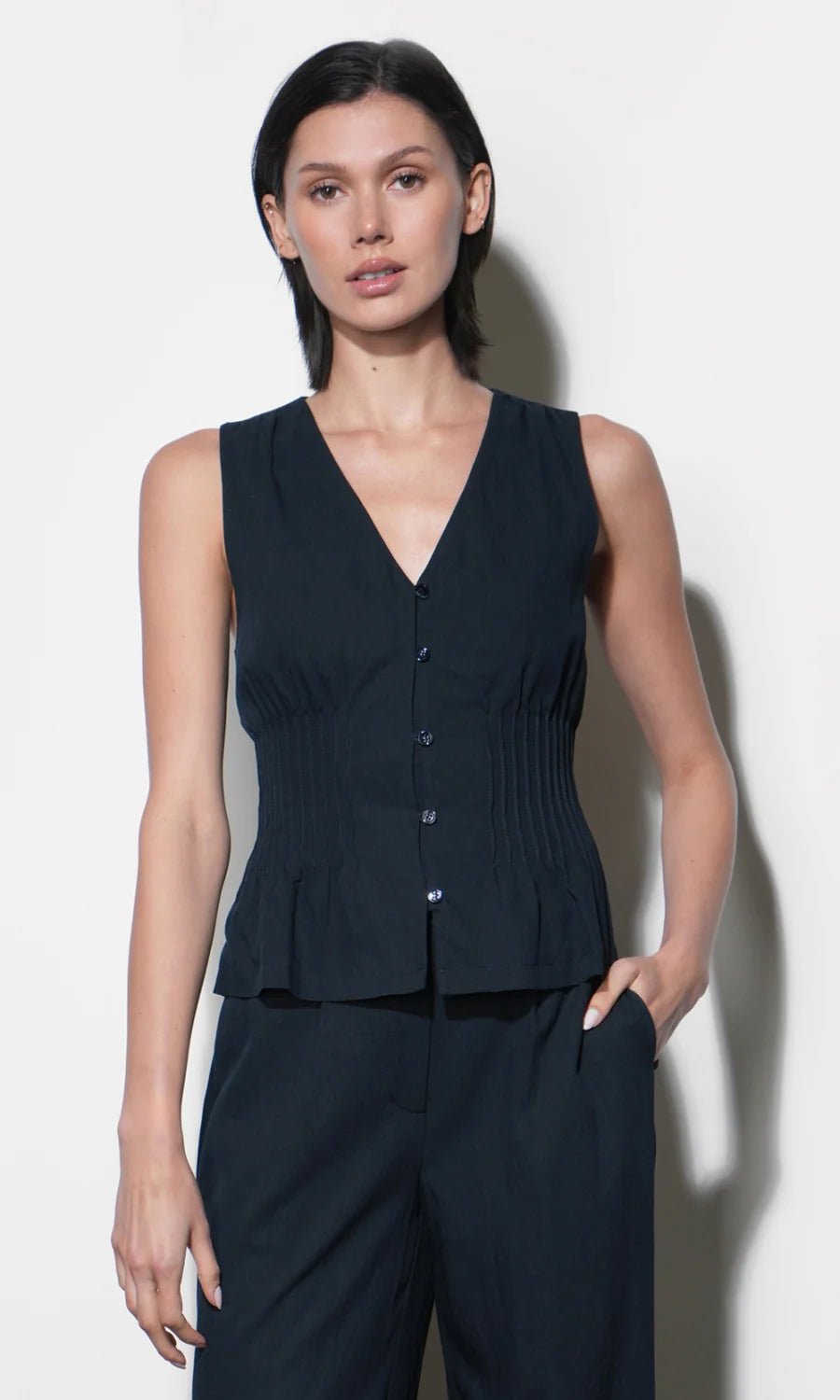 Lacey Pintuck Sleeveless Top - Flea Boutiques