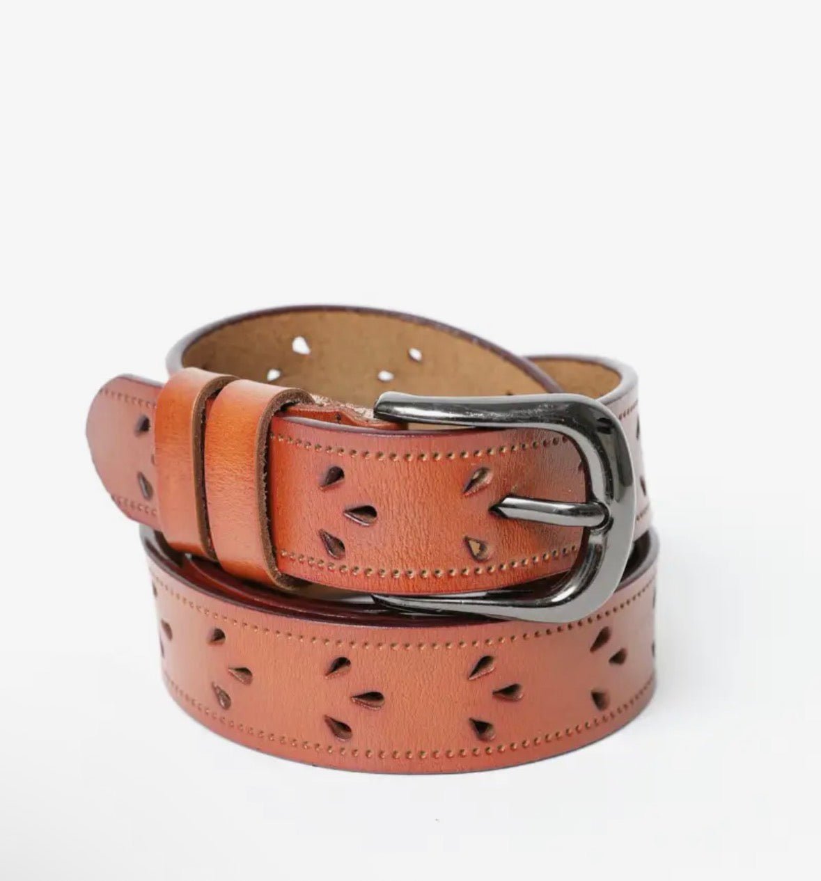 Leather Belt with Petal Design - Flea Boutiques
