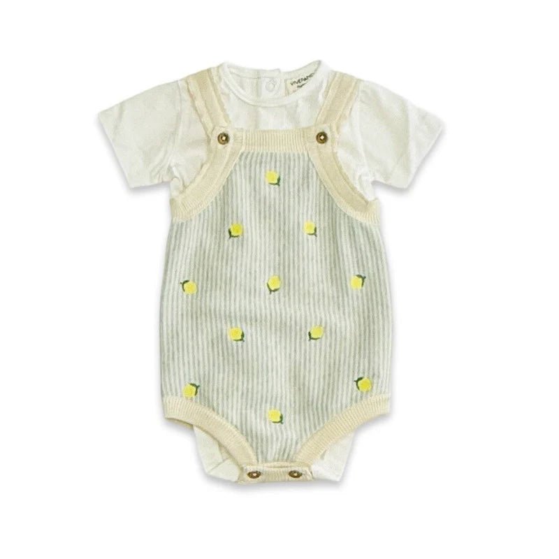 Lemon Stripe embroidered Romper Set - Flea Boutiques