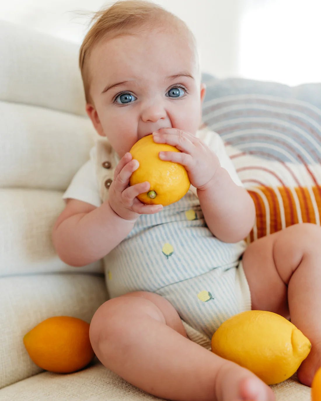 Lemon Stripe embroidered Romper Set - Flea Boutiques