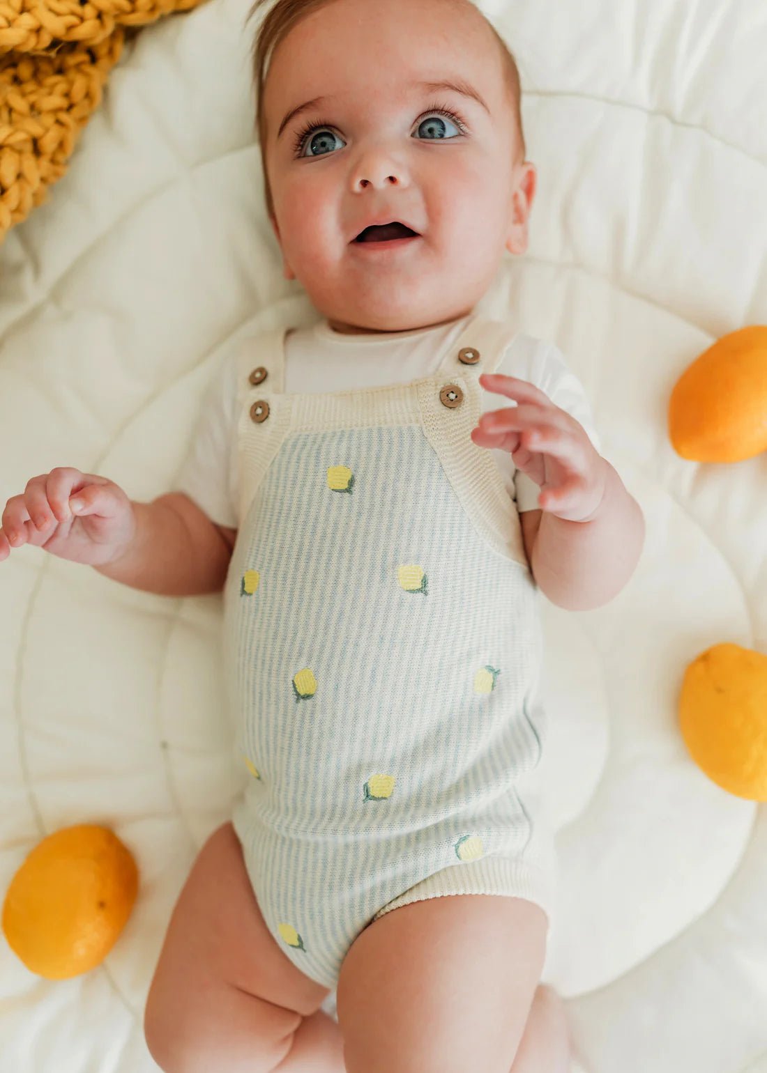 Lemon Stripe embroidered Romper Set - Flea Boutiques