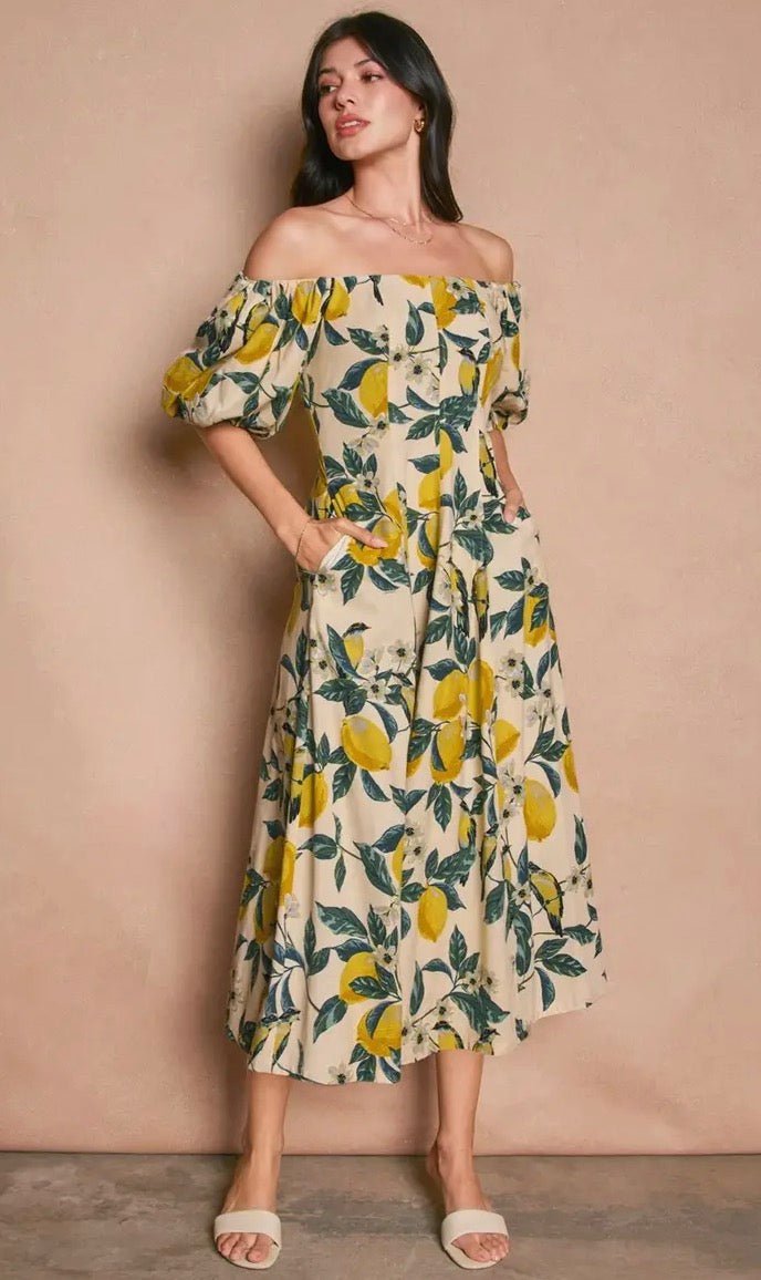 Lemonade Off Shoulder Midi Dress - Flea Boutiques