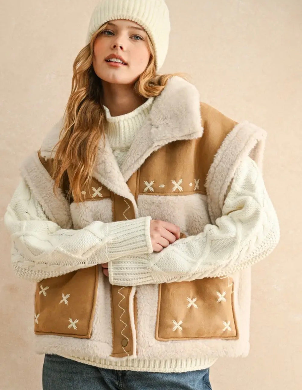 Suede & Sherpa Combo Vest