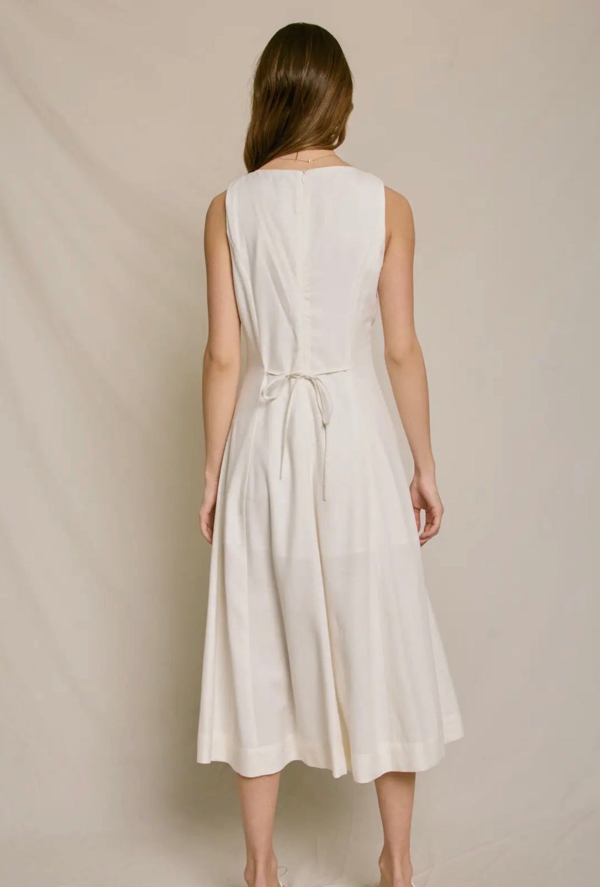 Linen V Neck Button Down Dress - Flea Boutiques