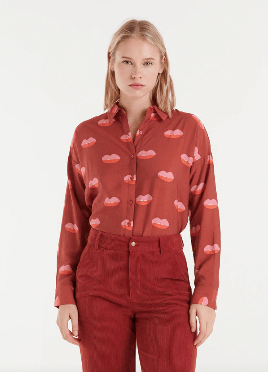 Lip Print Button Down - Flea Boutiques