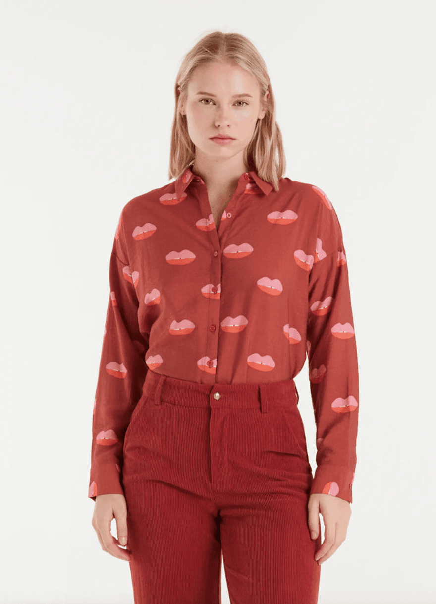 Lip Print Button Down - Flea Boutiques