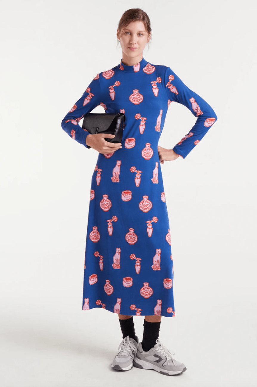 Long Cat Print Dress - Flea Boutiques