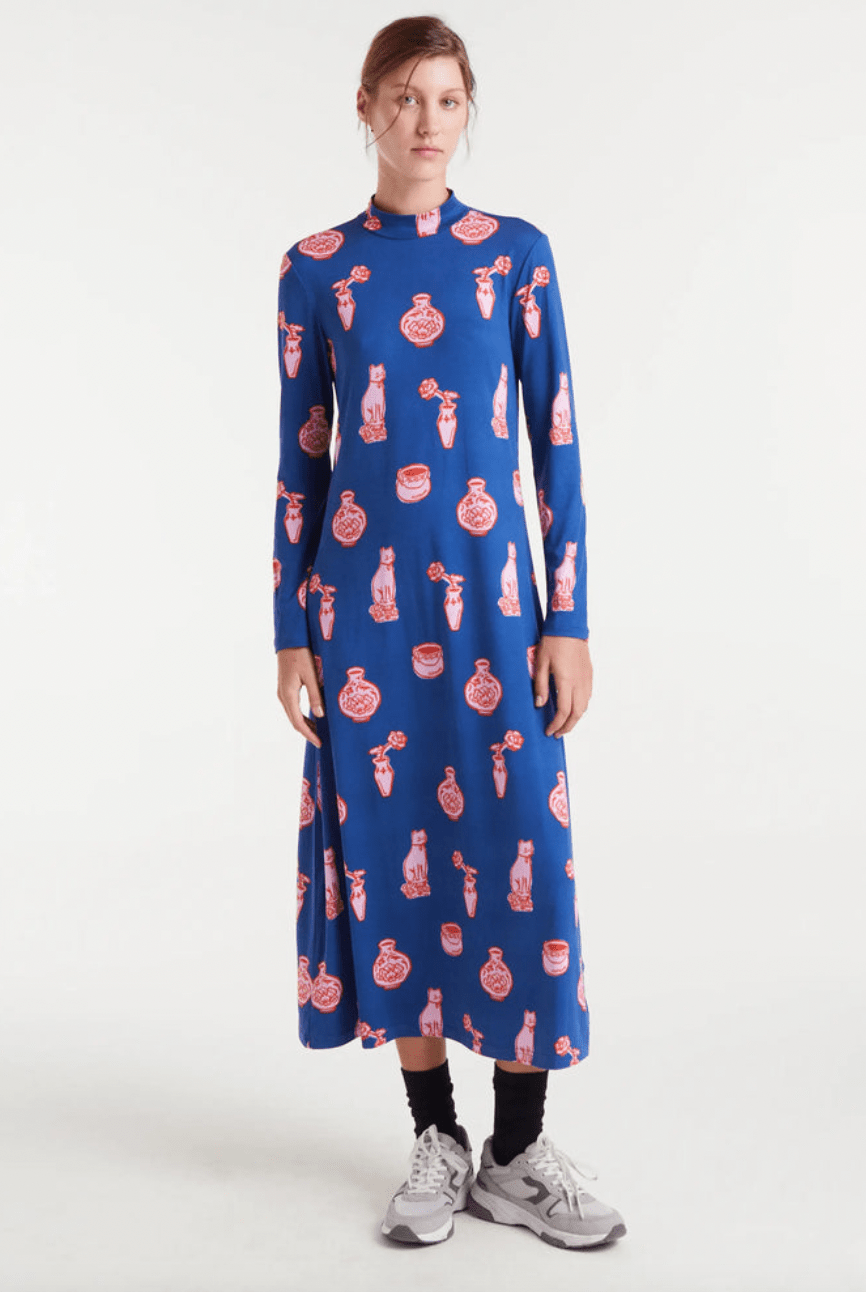 Long Cat Print Dress - Flea Boutiques
