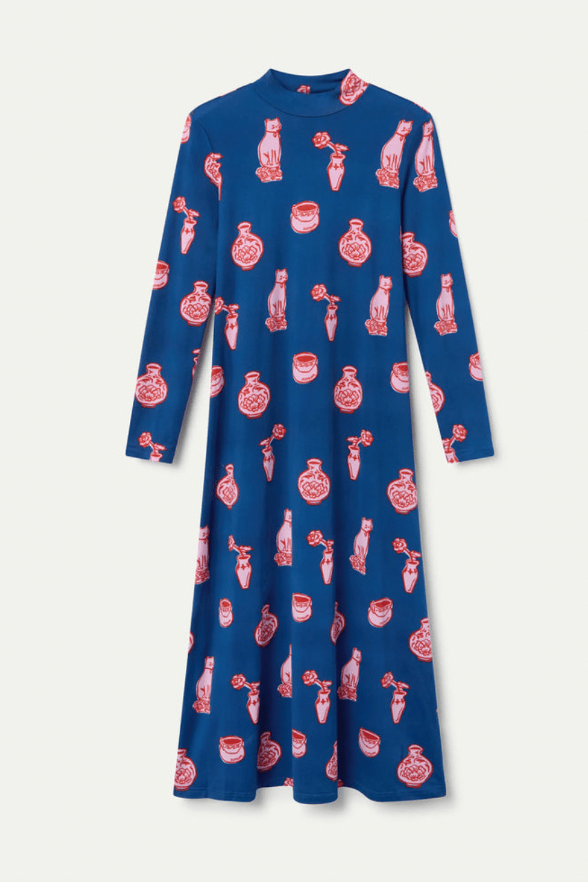 Long Cat Print Dress - Flea Boutiques