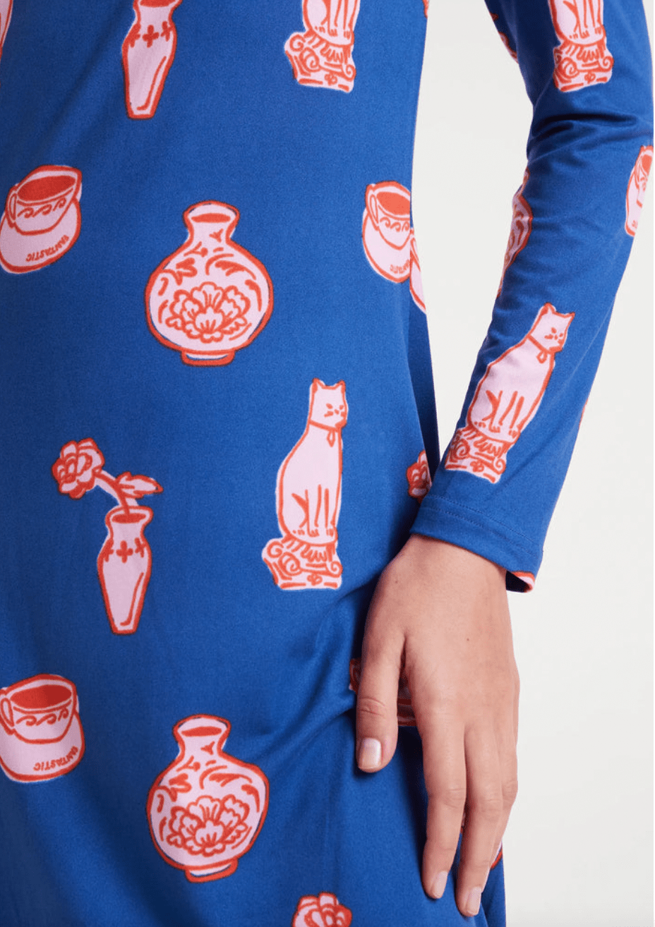 Long Cat Print Dress - Flea Boutiques