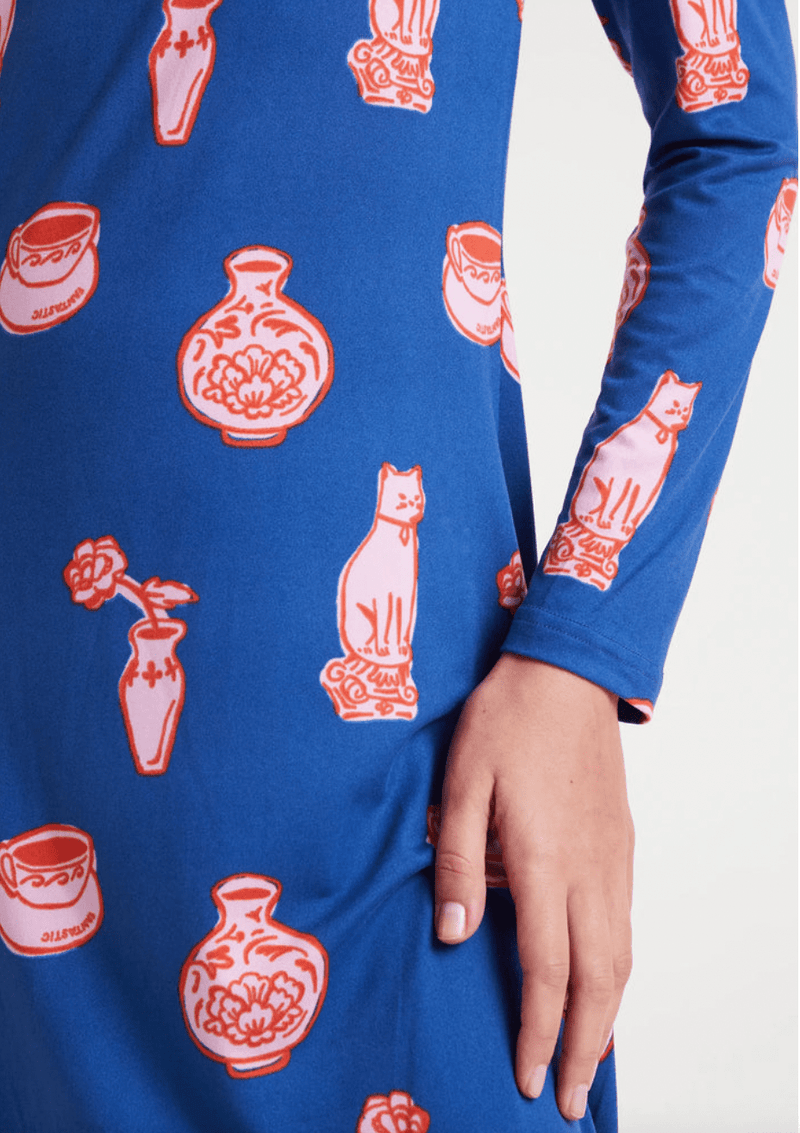 Long Cat Print Dress - Flea Boutiques
