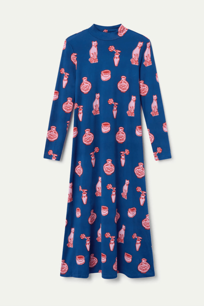 Long Cat Print Dress - Flea Boutiques