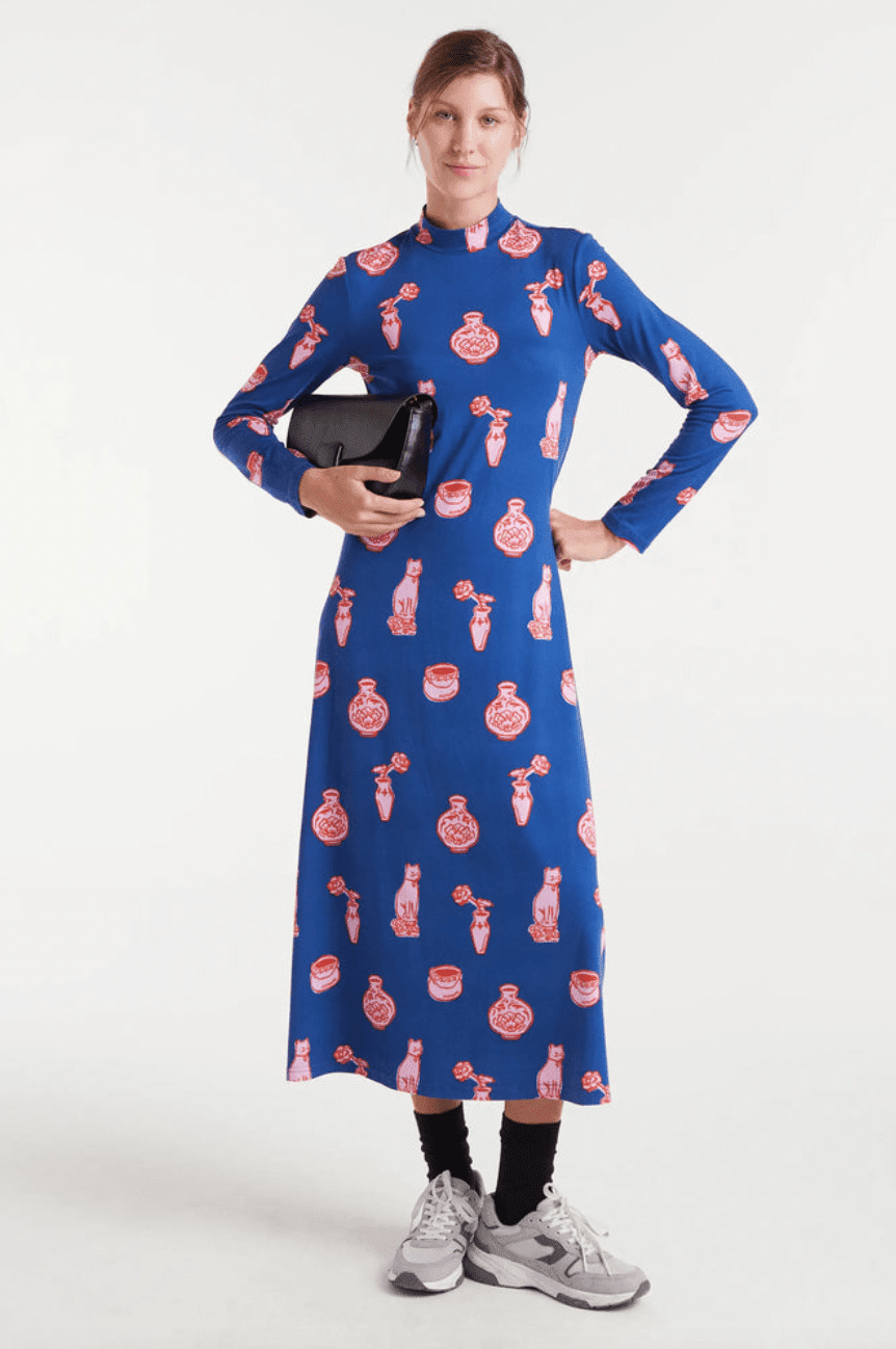 Long Cat Print Dress - Flea Boutiques