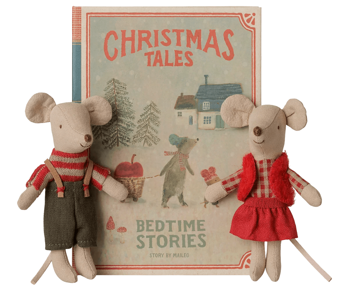 Maileg Christmas Twin Mice Lil Sis + Bro in Book - Flea Boutiques