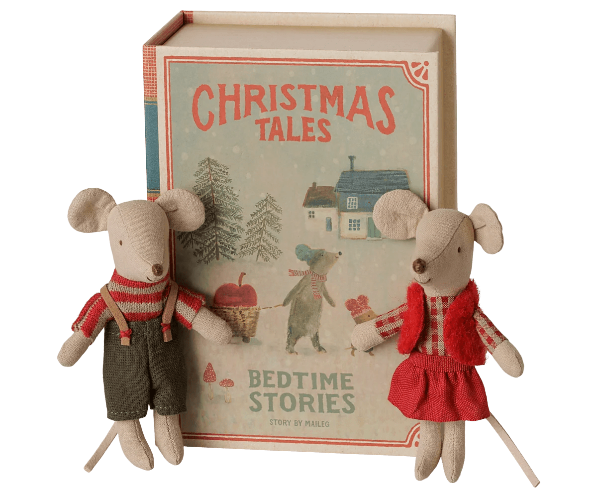 Maileg Christmas Twin Mice Lil Sis + Bro in Book - Flea Boutiques