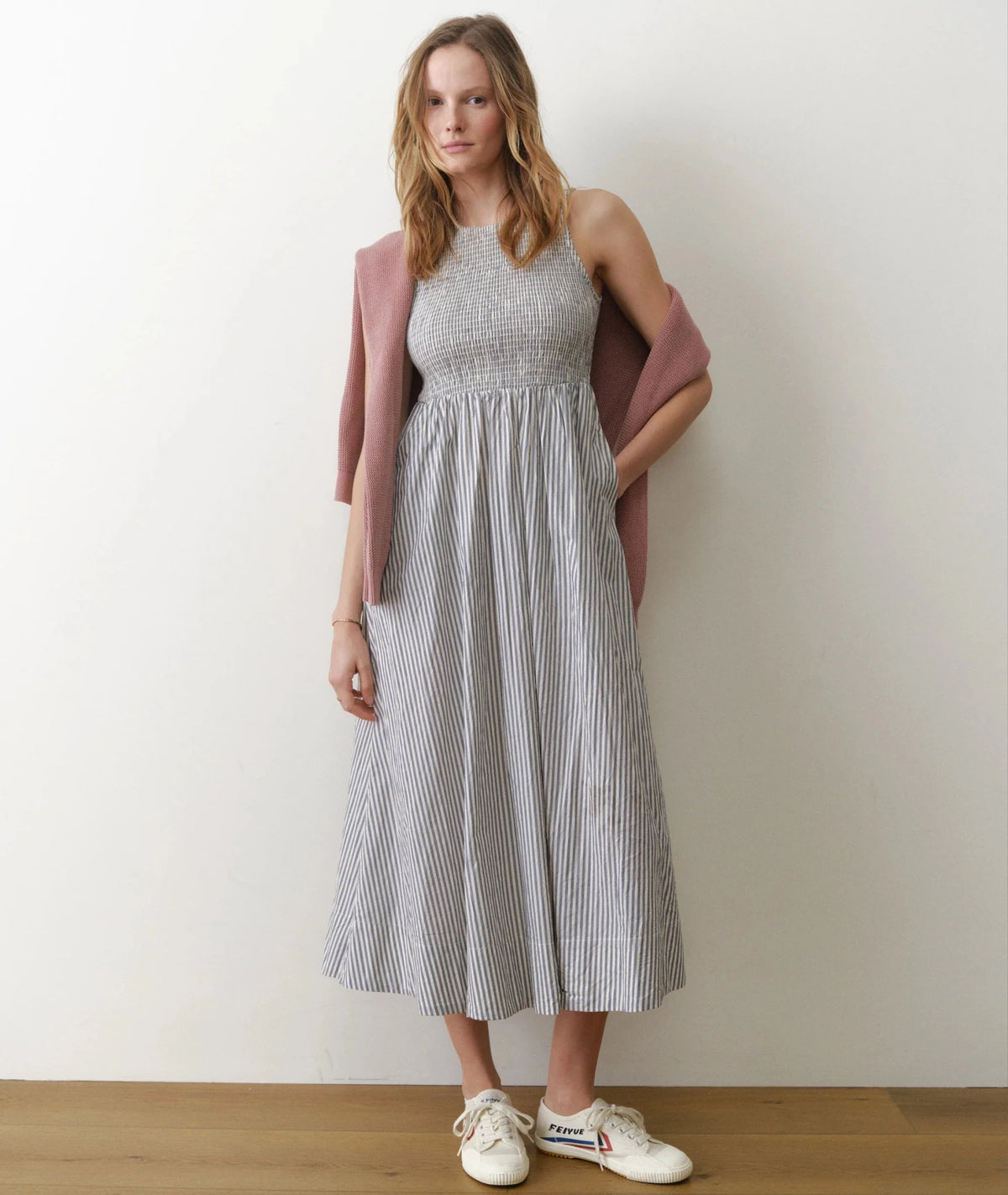 Marine Layer Women's Darcy Poplin Smocked Dress, Large, Navy Stripe Marine Layer Women's Darcy Poplin Smocked Dress, Large, Navy Stripe