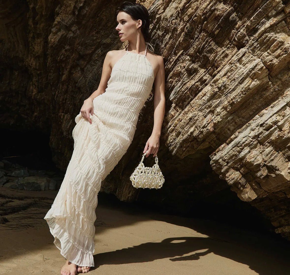 Melie Bianco Lulu Pearl Beaded Top Handle Bag - Flea Boutiques