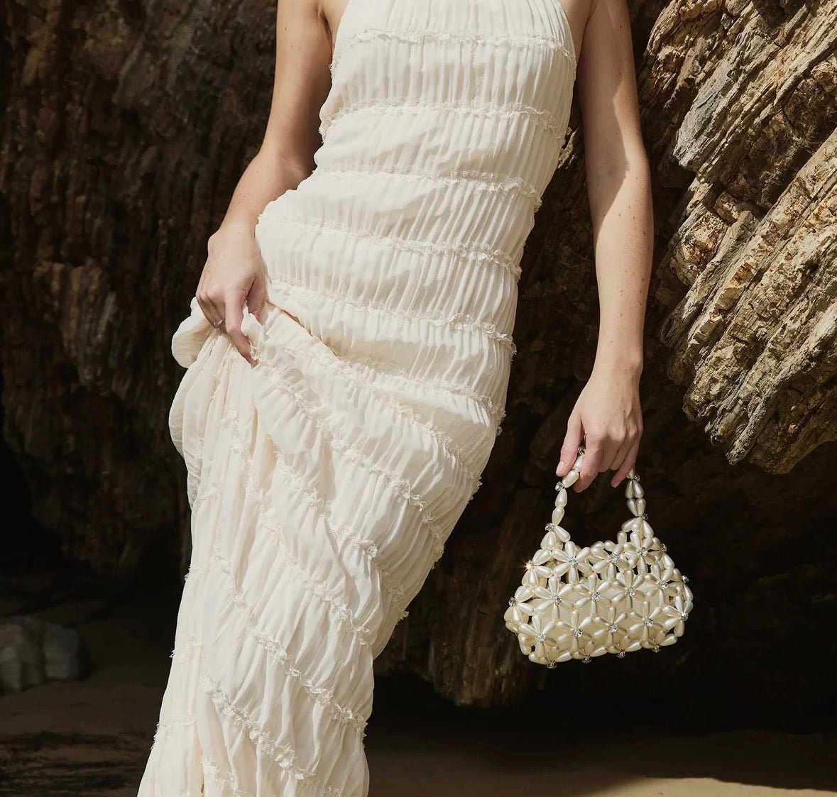 Melie Bianco Lulu Pearl Beaded Top Handle Bag - Flea Boutiques