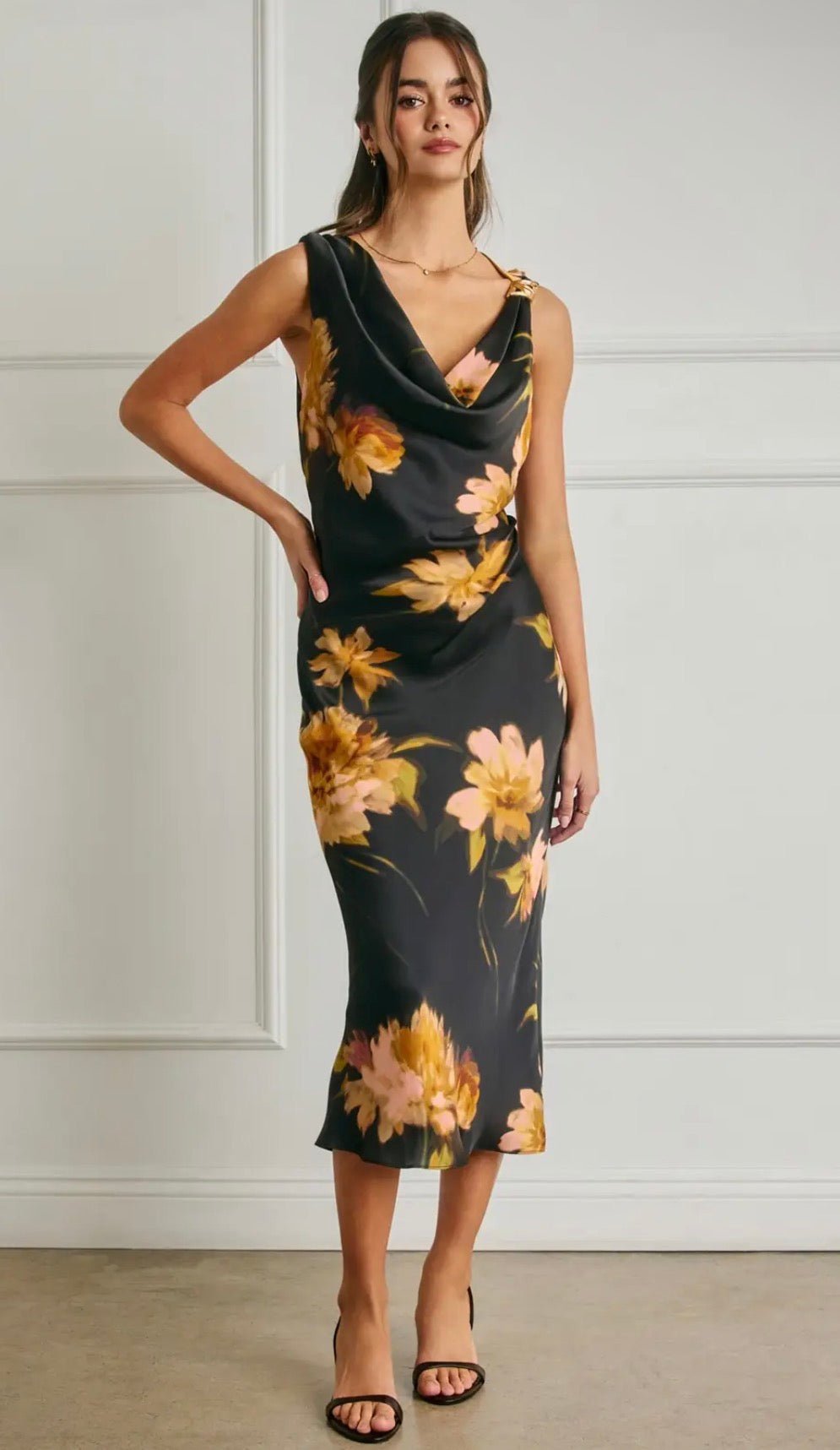 Metal Trim Cowl Midi Dress - Flea Boutiques