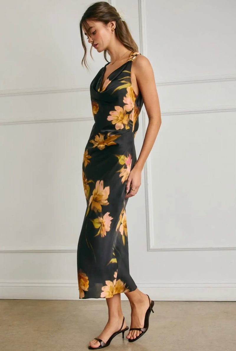Metal Trim Cowl Midi Dress - Flea Boutiques