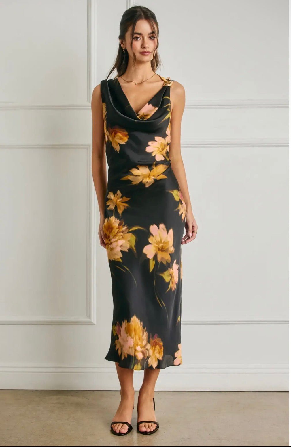 Metal Trim Cowl Midi Dress - Flea Boutiques
