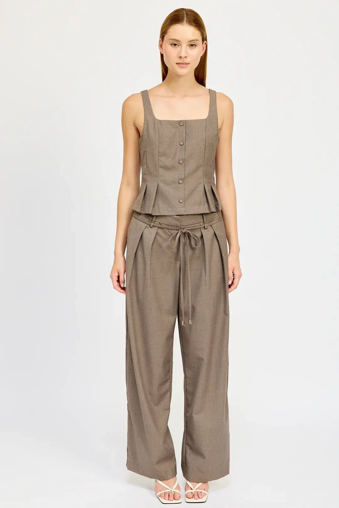Mid Rise Pleated Trouser w Belt - Flea Boutiques