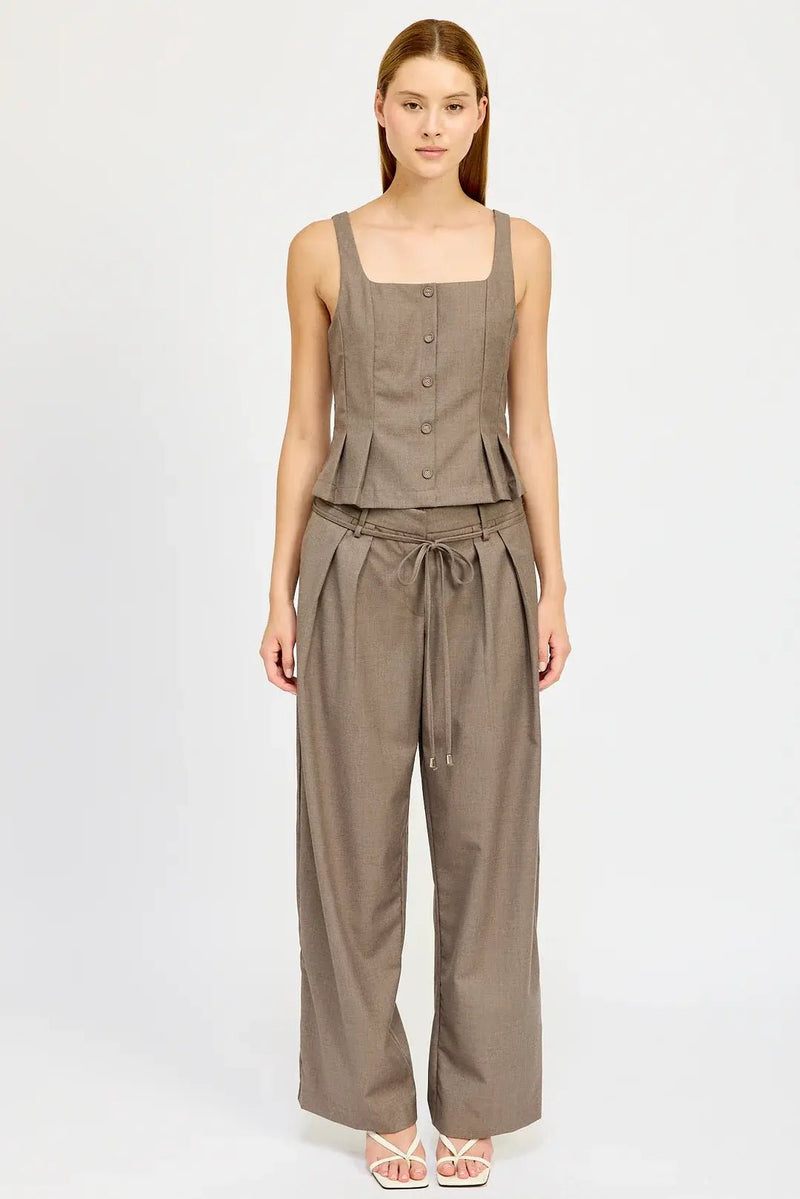 Mid Rise Pleated Trouser w Belt - Flea Boutiques