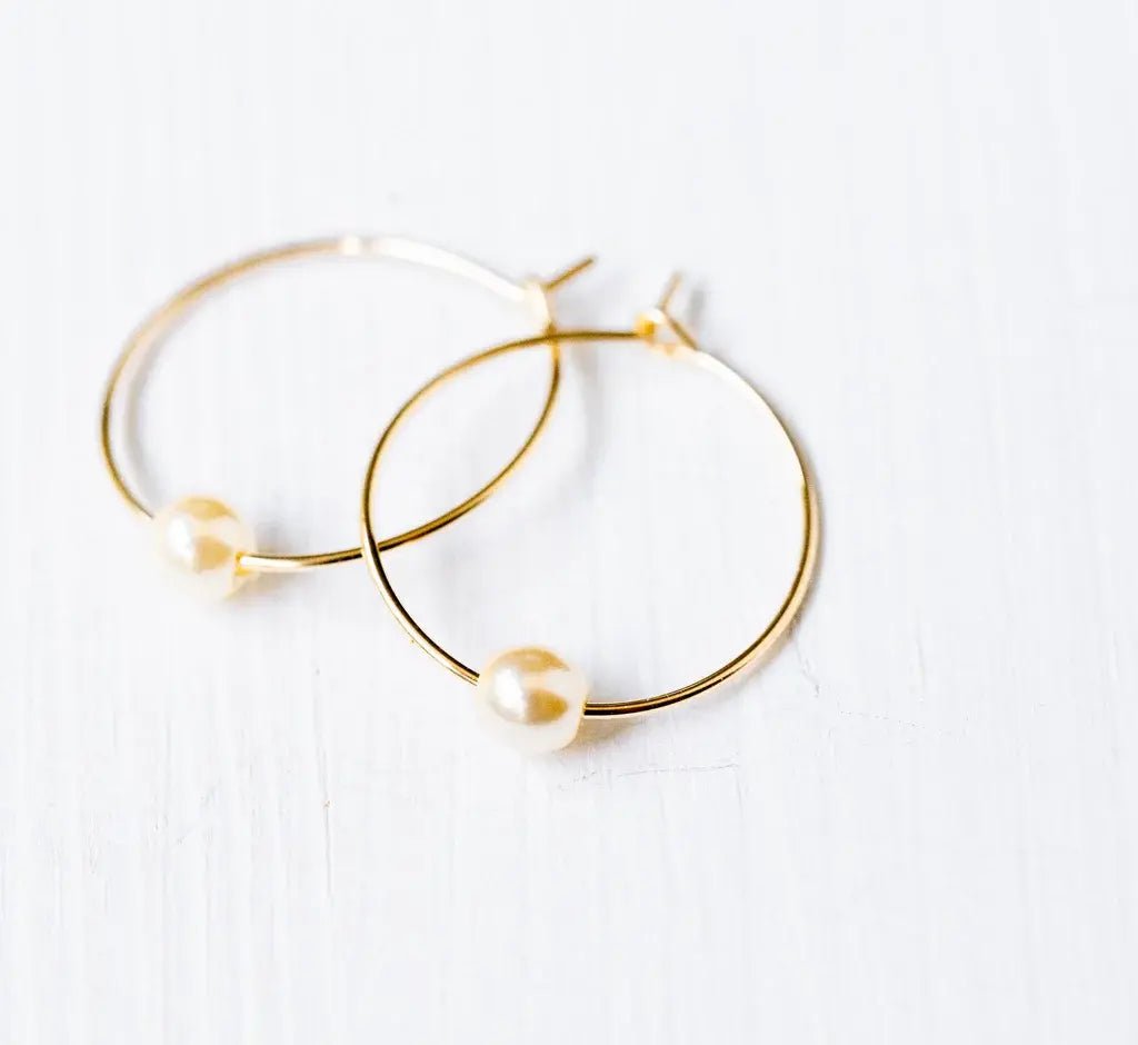 Mini Pearl Gold Filled Hoops - Flea Boutiques