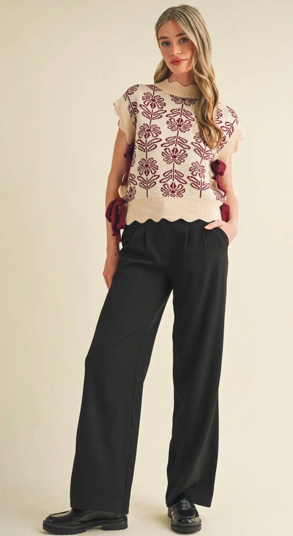 Mock Neck Floral Sweater Vest - Flea Boutiques