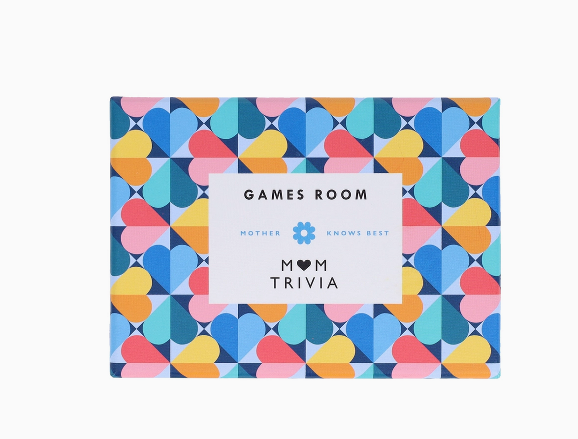 Colorful geometric patterned box with 'Games Room' text on a white background