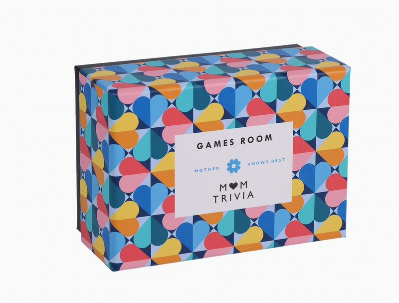 Colorful box with geometric pattern and 'Games Room' text on a white background