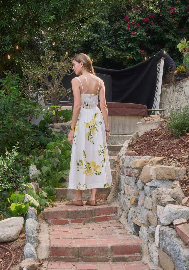 Moon River Floral V Neck Pleated Tie Midi Dress - Flea Boutiques
