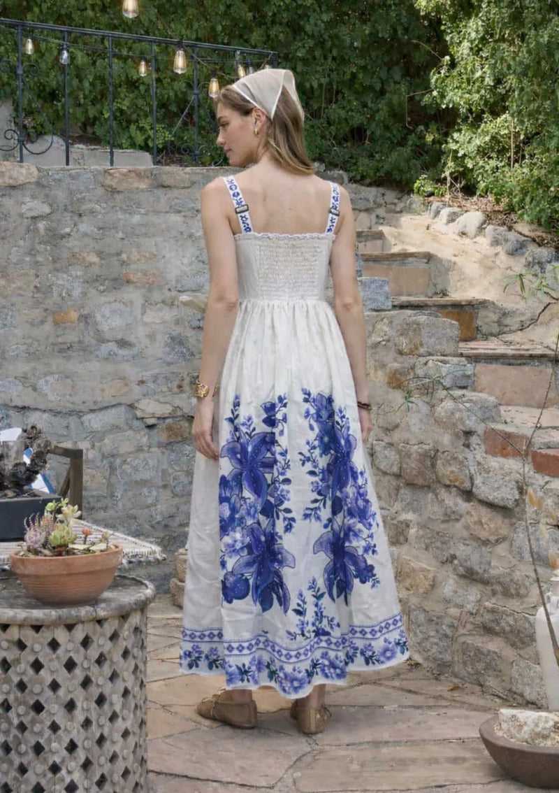 Moon River Pleated Bust Floral Midi Dress - Flea Boutiques