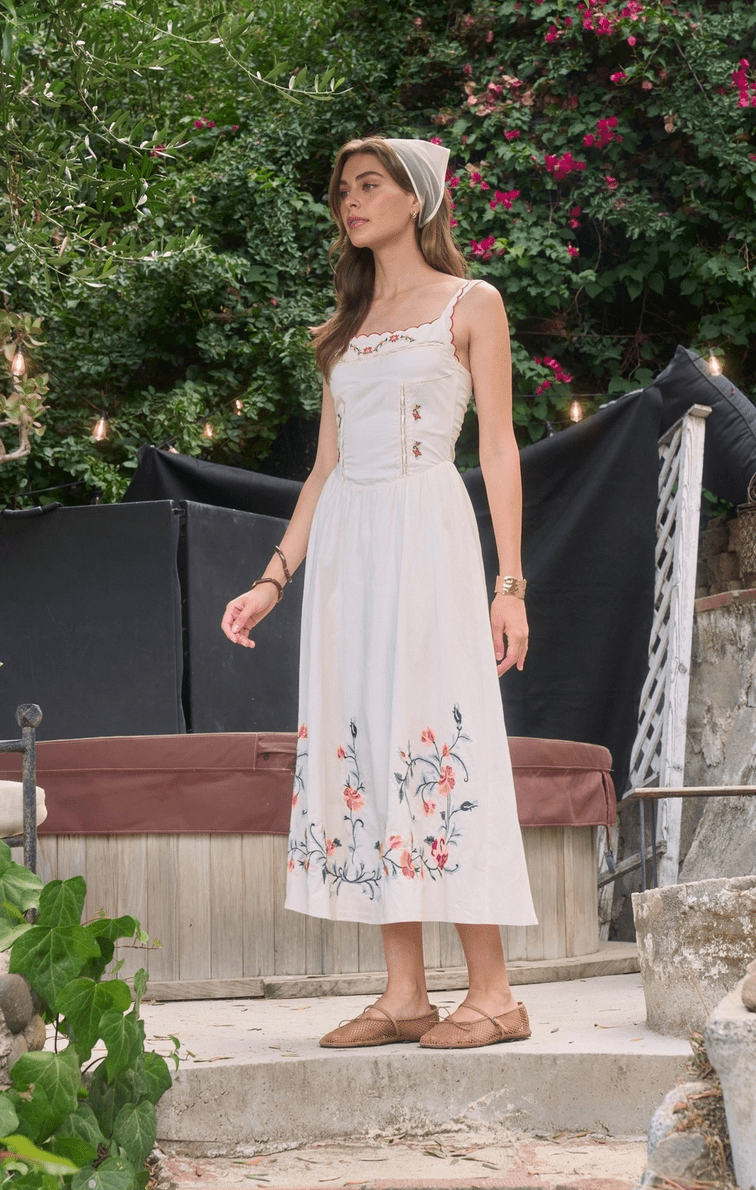 Moon River Sleeveless Scallop Lace Corset Midi Dress - Flea Boutiques
