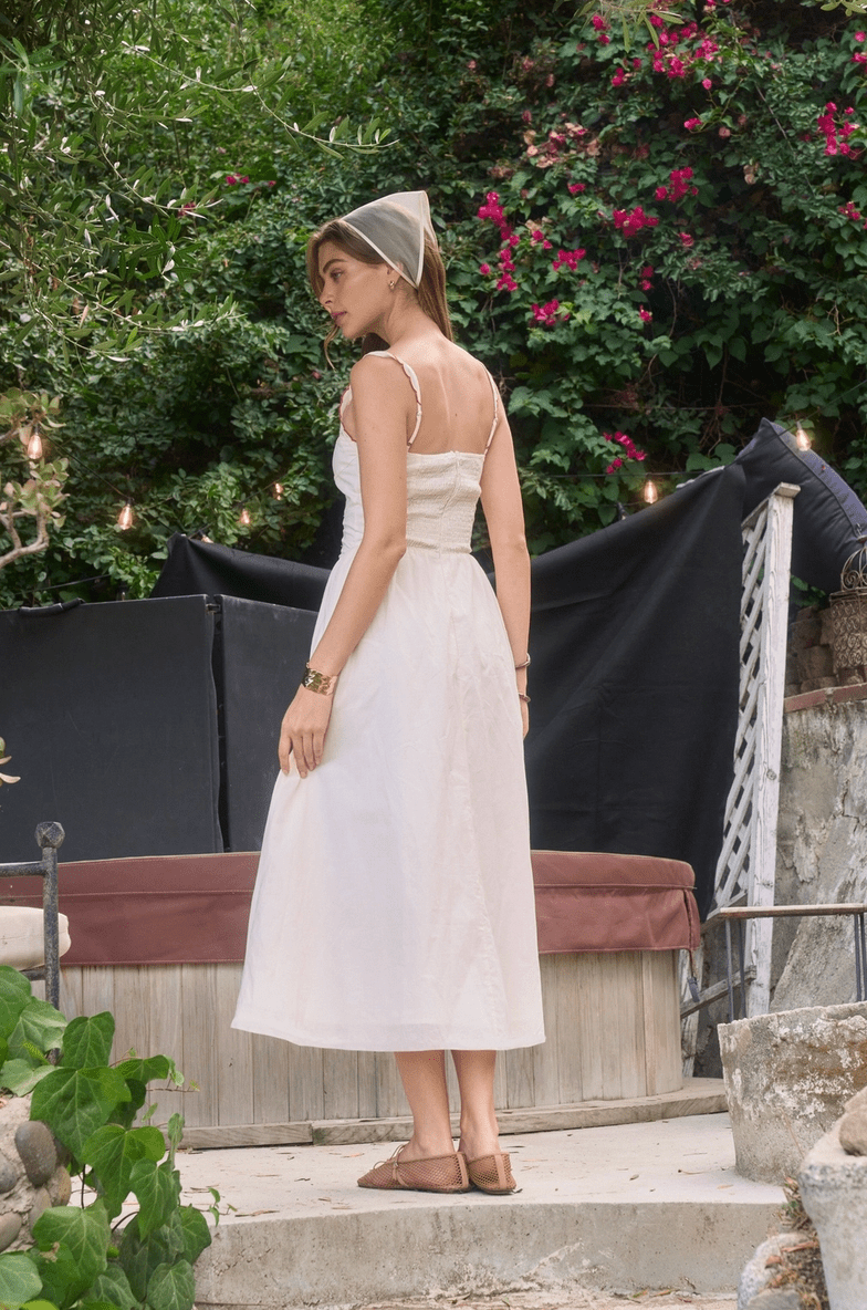 Moon River Sleeveless Scallop Lace Corset Midi Dress - Flea Boutiques