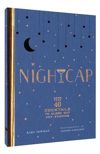 Book titled 'Nighicap' with cocktail design on a blue background