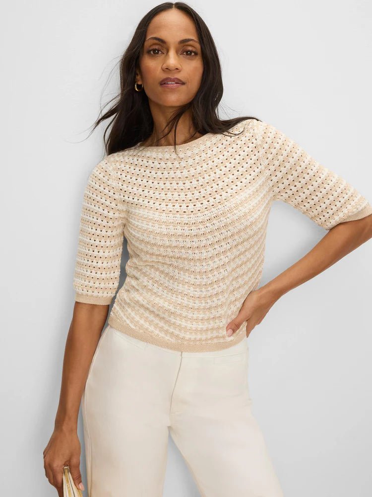 Nic & Zoe Crochet Stripe Sweater - Flea Boutiques