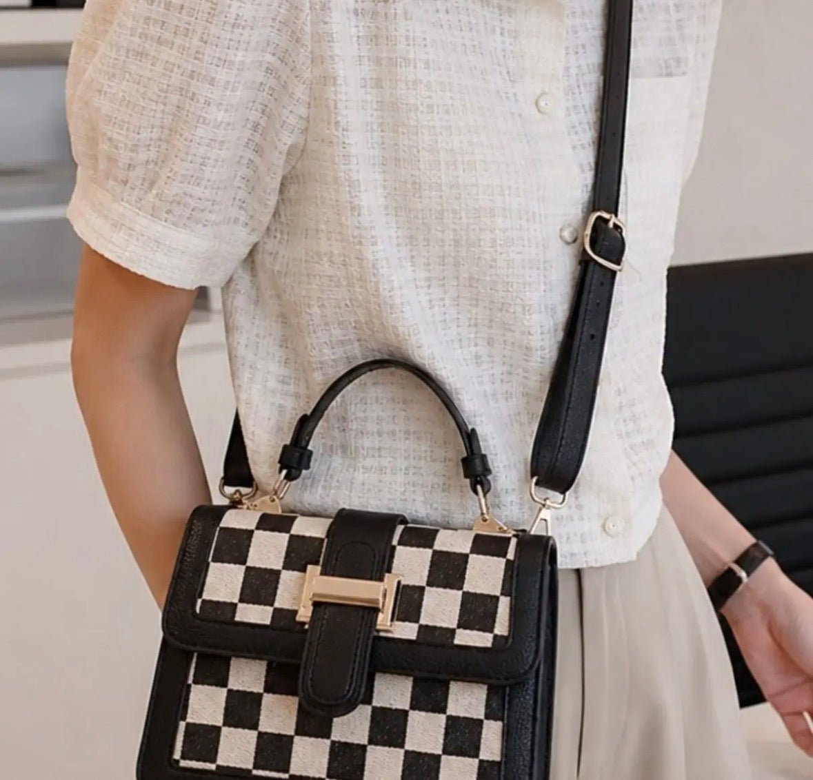 Nora Checkered Top Handle Bag - Flea Boutiques