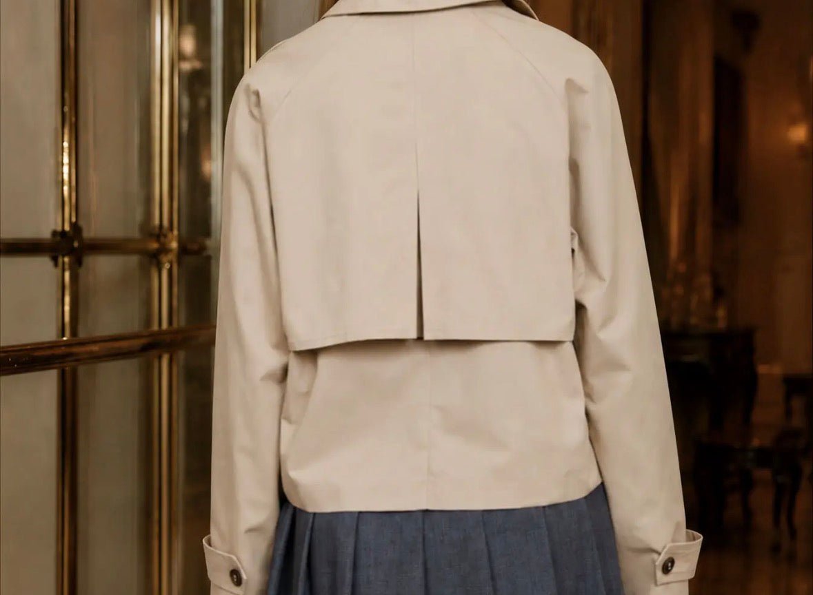 Notch Collar Cropped Trench Coat - Flea Boutiques
