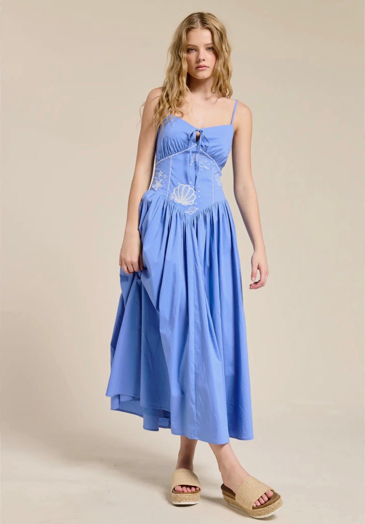 Ocean Muse Embroidered Midi dress - Flea Boutiques