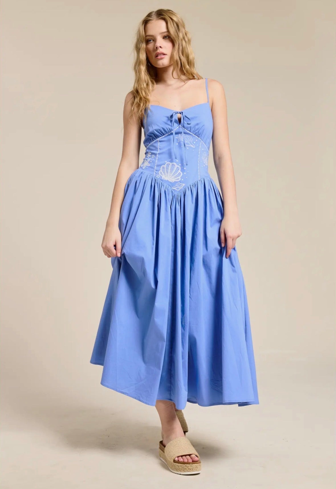 Ocean Muse Embroidered Midi dress - Flea Boutiques