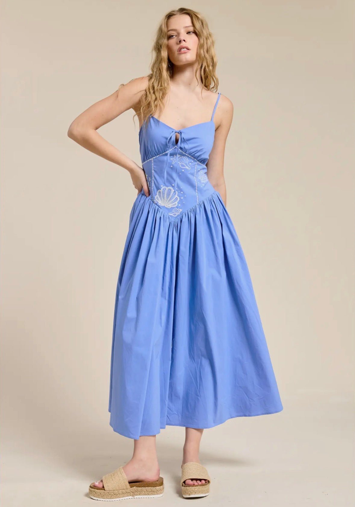 Ocean Muse Embroidered Midi dress - Flea Boutiques