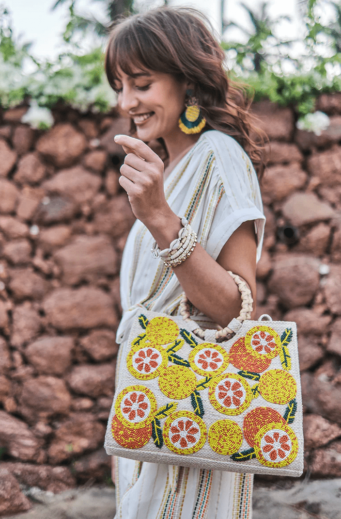 Orange Beaded Shoulder Bag - Flea Boutiques