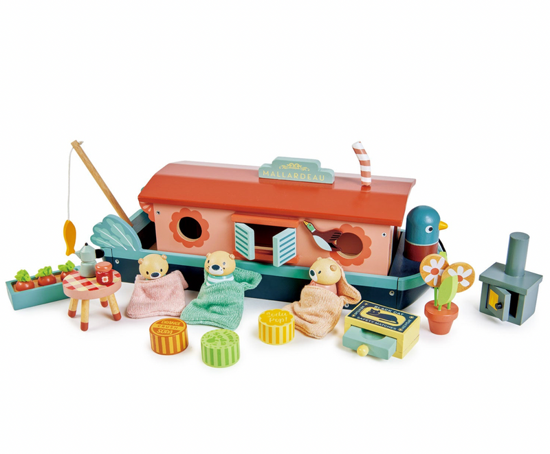 Toy boat set with various accessories on a white background