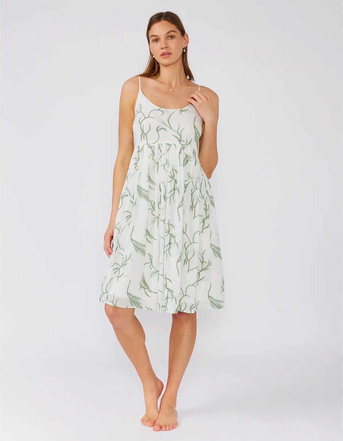 Palm Embroidered Spaghetti Strap Dress - Flea Boutiques