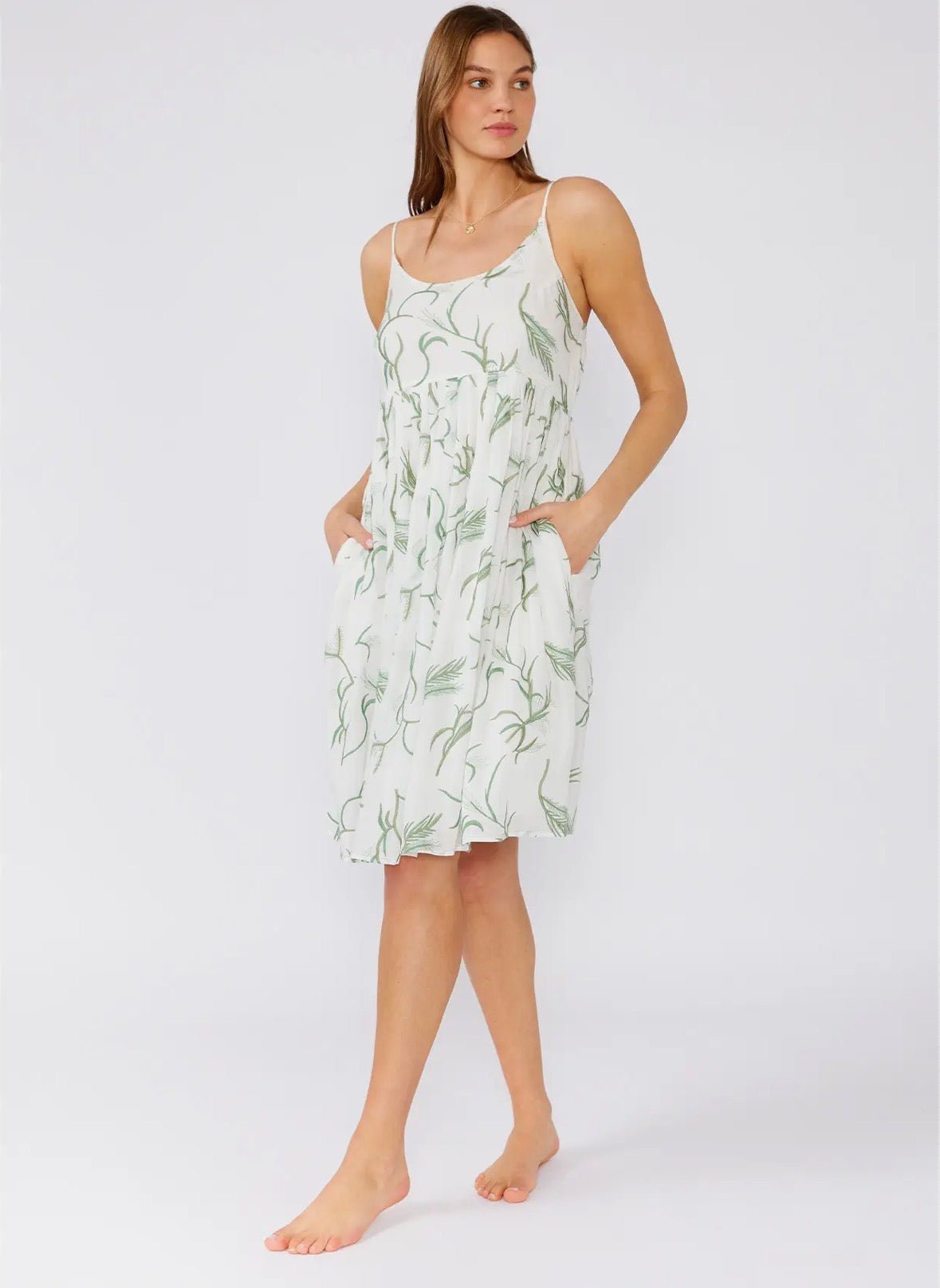 Palm Embroidered Spaghetti Strap Dress - Flea Boutiques